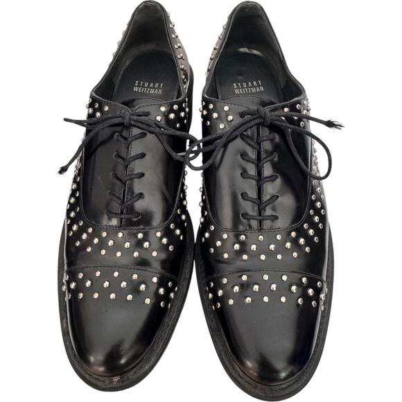 Stuart Weitzman Black Studded Patent Leather Platform Oxfords SW 88216 size 9 - Picture 3 of 16